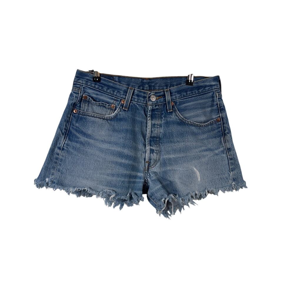 Levi's 501 Original Cutoff Shorts Womens 14 Custom Blue Medium Wash Frayed Hem